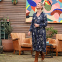 Robe Aria - double gaze de coton brodée bleu marine - Quintessence