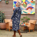 Robe Aria - double gaze de coton brodée bleu marine - Quintessence