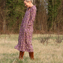 Robe Aria - viscose fleuri aubergine - Quintessence