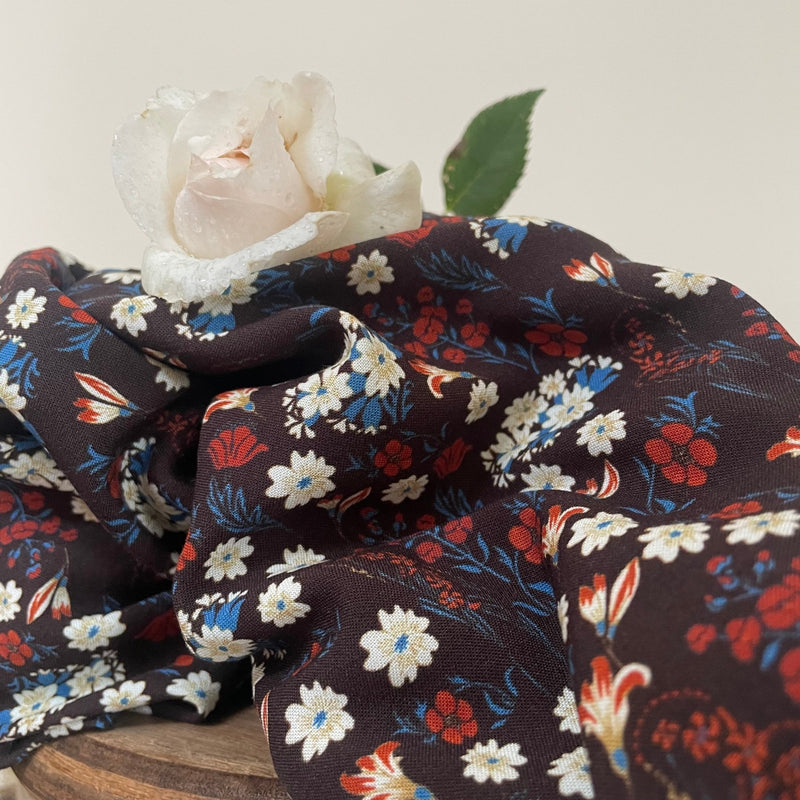 Robe Betty viscose fleurs d'Alboran (fond noir) - Quintessence