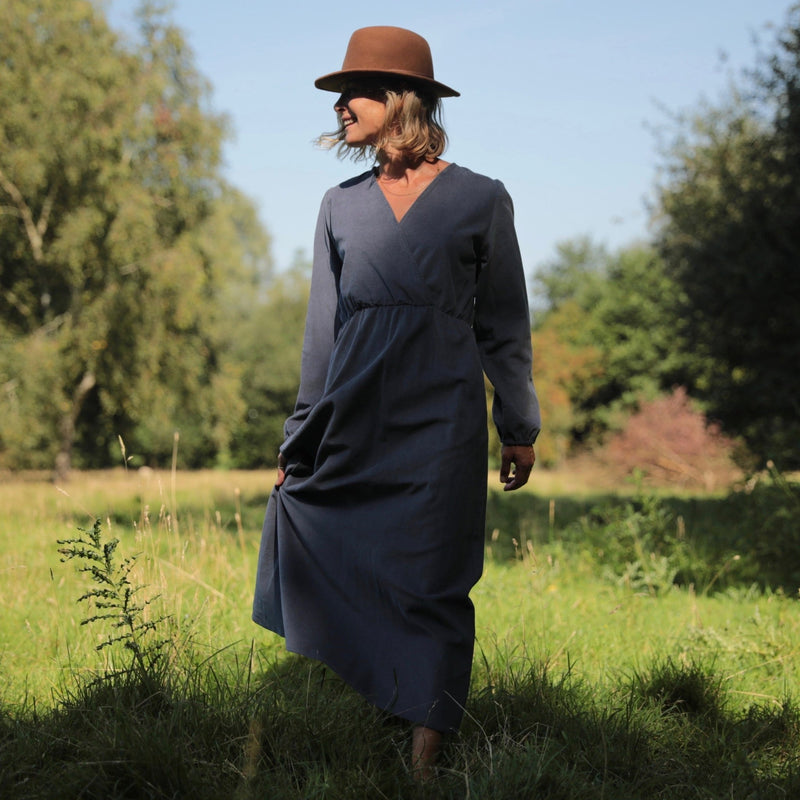 Robe Eleonore - velours de coton bleu horizon - Quintessence