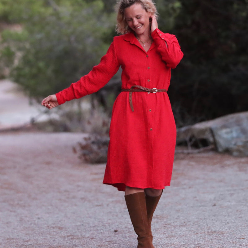 Robe Emmanuelle - triple gaze de coton rouge - Quintessence
