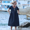 Robe Léna - jean de coton bleu nuit - Quintessence