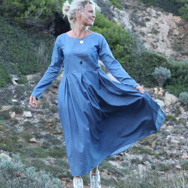 Robe Louisa - jean de coton léger bleu - Quintessence