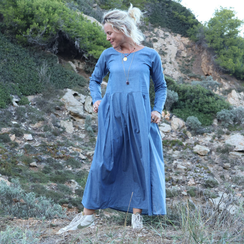 Robe Louisa - jean de coton léger bleu - Quintessence