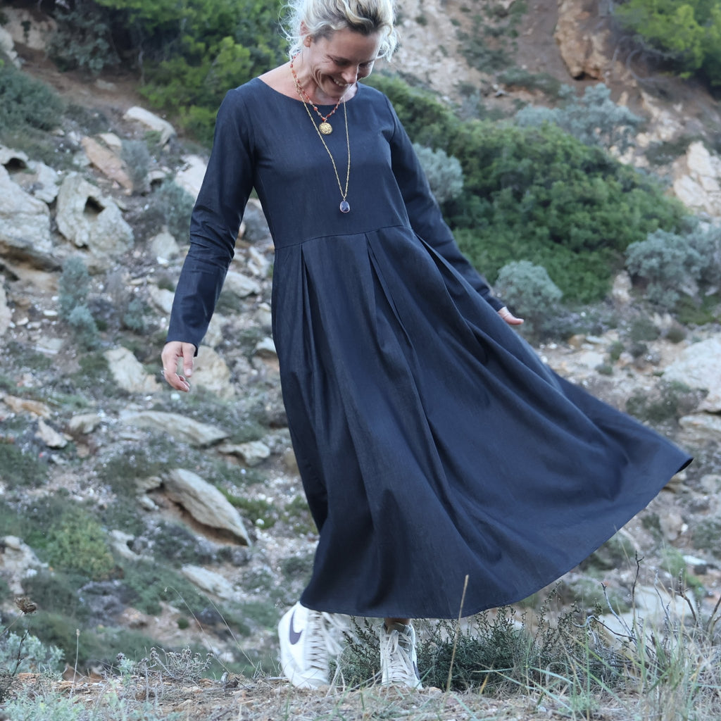 Robe Louisa - jean de coton léger noir - Quintessence