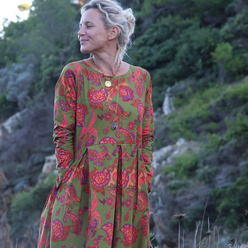 Robe Louisa - popeline de coton passion kiwi - Quintessence