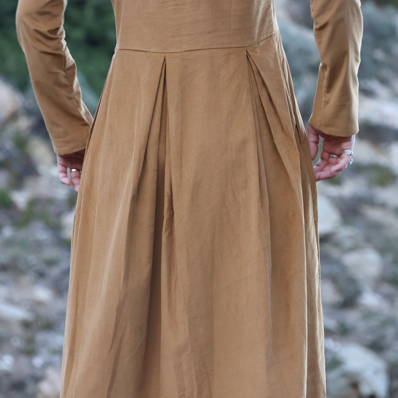 Robe Louisa - velours de coton milleraies camel - Quintessence