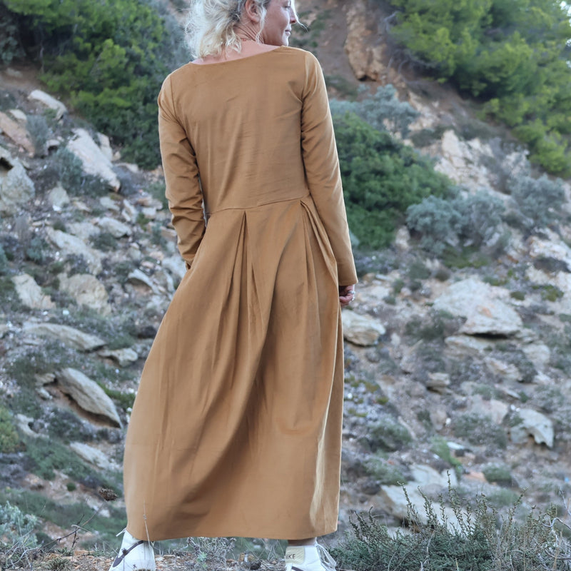 Robe Louisa - velours de coton milleraies camel - Quintessence