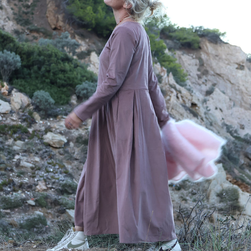 Robe Louisa - velours de coton milleraies capuccino - Quintessence