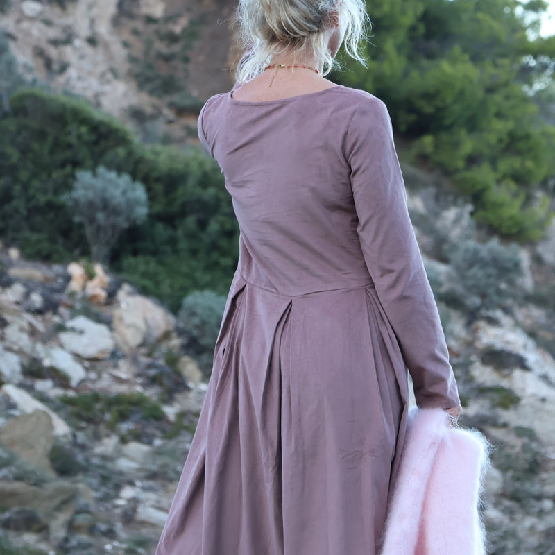 Robe Louisa - velours de coton milleraies capuccino - Quintessence