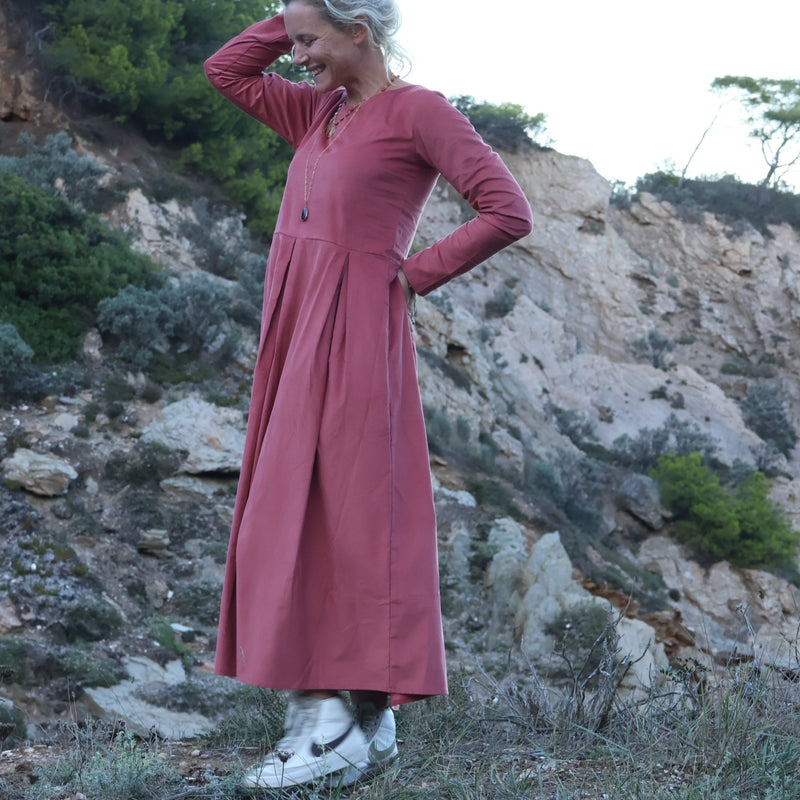 Robe Louisa - velours de coton milleraies terracotta - Quintessence