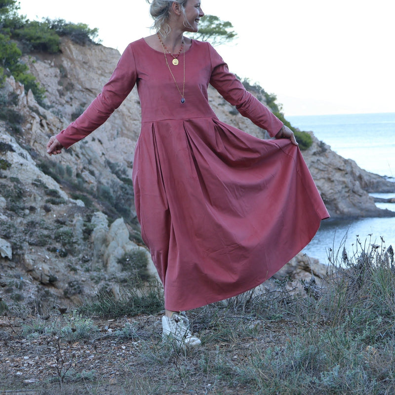 Robe Louisa - velours de coton milleraies terracotta - Quintessence