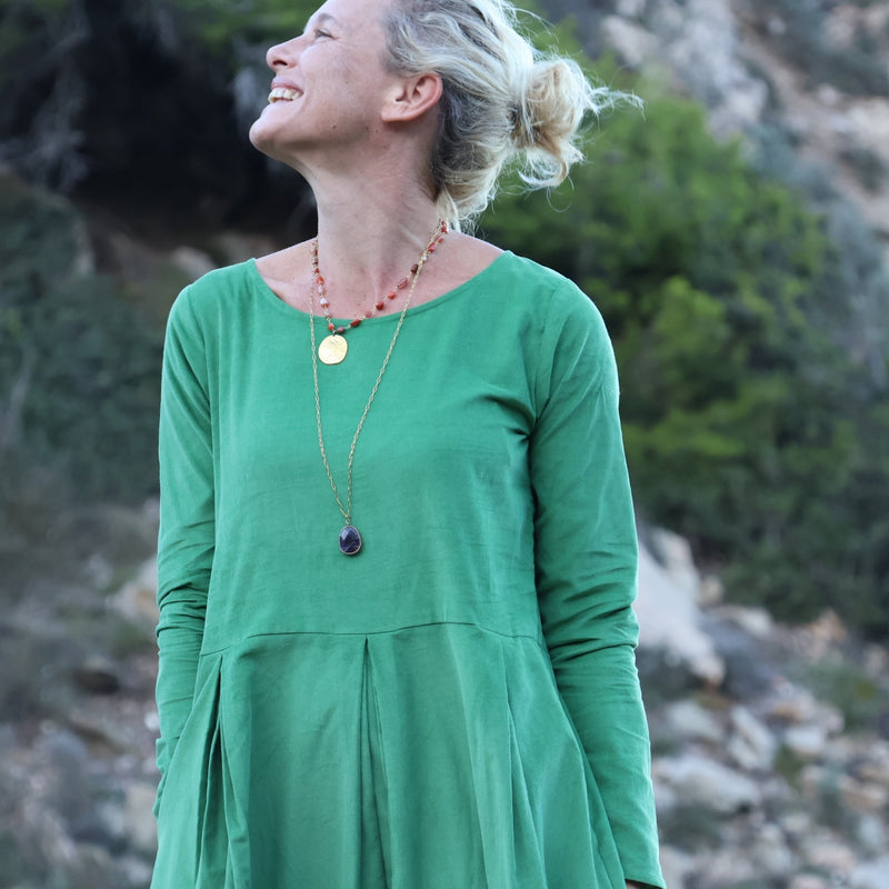 Robe Louisa - velours de coton milleraies vert menthe - Quintessence