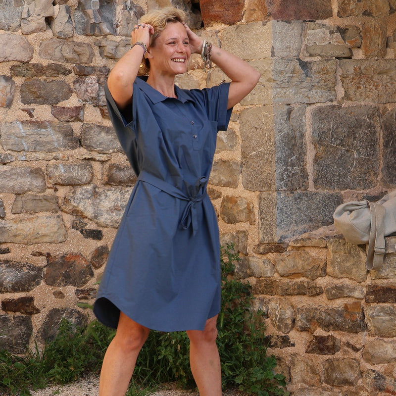 Robe Lucette popeline de coton bleu méditérannée - Quintessence