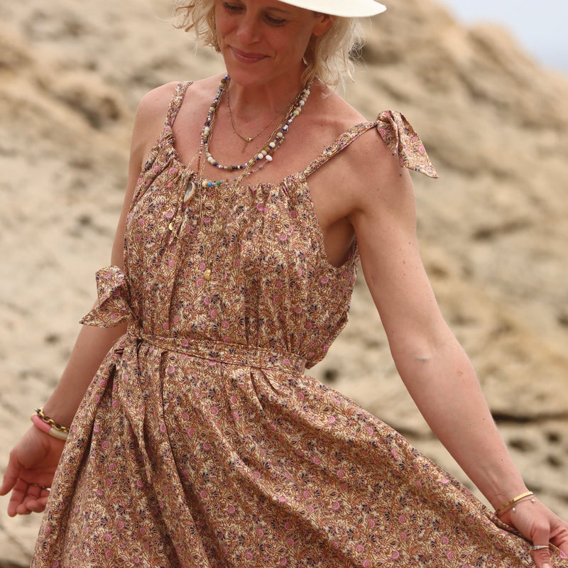 Robe Nola - popeline de coton fleurs du Sahara - Quintessence