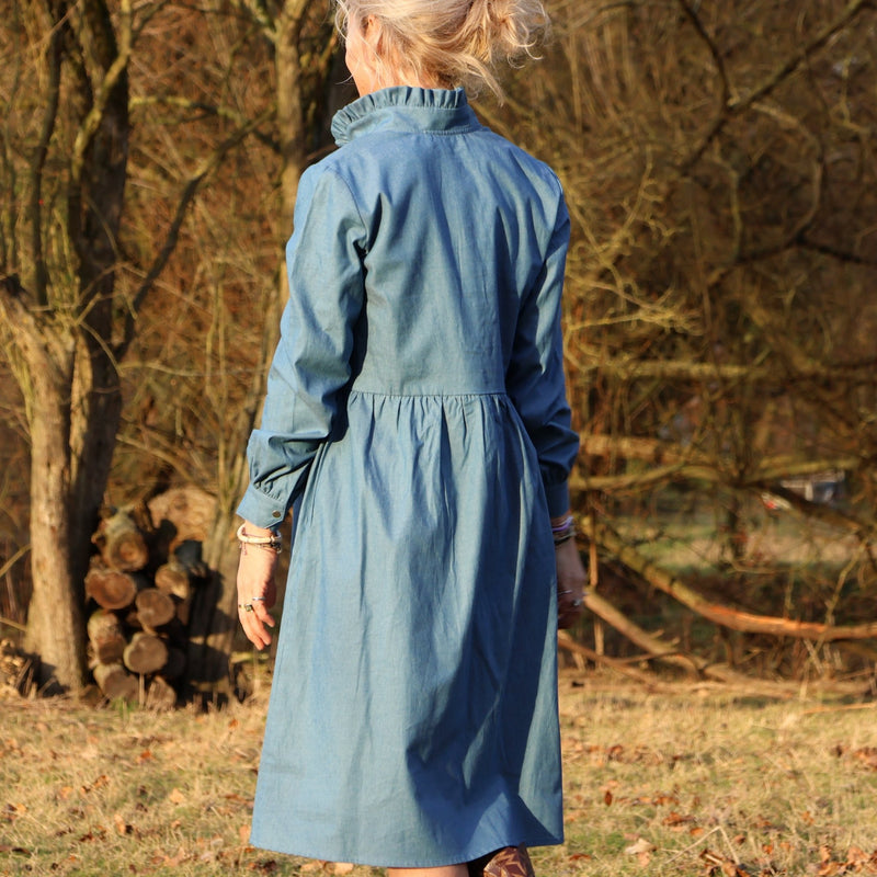 Robe Pomme - longueur midi - coton - jean bleu clair - Quintessence