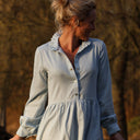 Robe Pomme - longueur midi - sergé de coton chiné ciel - Quintessence