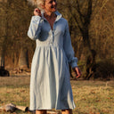 Robe Pomme - longueur midi - sergé de coton chiné ciel - Quintessence
