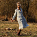 Robe Pomme - longueur midi - sergé de coton chiné ciel - Quintessence