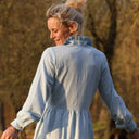 Robe Pomme - longueur midi - sergé de coton chiné ciel - Quintessence