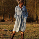 Robe Pomme - longueur midi - sergé de coton chiné ciel - Quintessence