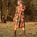 Robe Pomme - longueur midi - sergé de viscose - fleurs de minuit - Quintessence