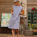 Robe Tia - Coton rayé bleu - Quintessence