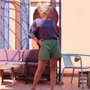 Short Laurie - sergé de coton vert Granny Smith - Quintessence