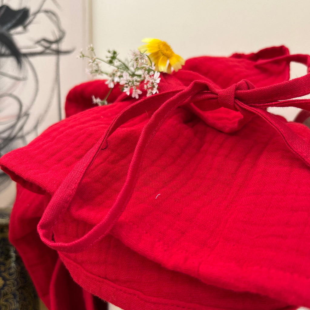 Top Samia - Triple gaze de coton rouge - nouettes en lin rouge - Quintessence