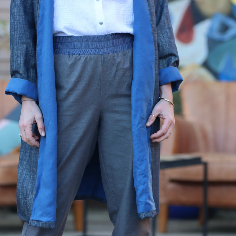 Veste Kimono Aiko en jean coton/lin indigo - Quintessence