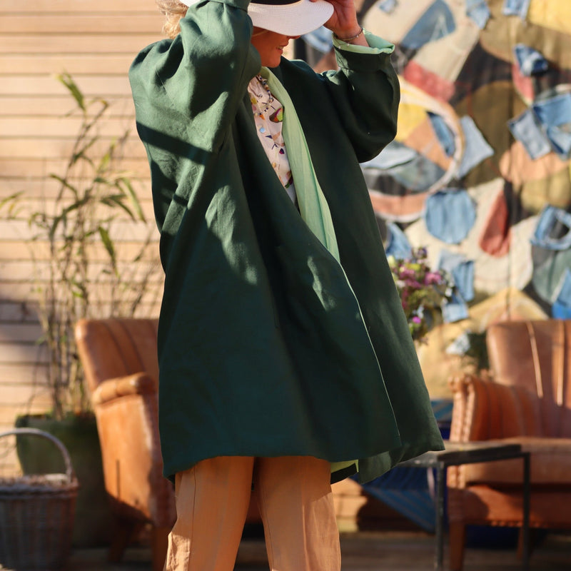 Veste Kimono Aiko en lin vert anglais/lin vert doux - Quintessence
